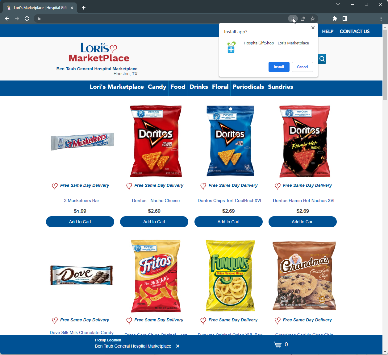 A screenshot of the PWA installation process in Google Chrome.